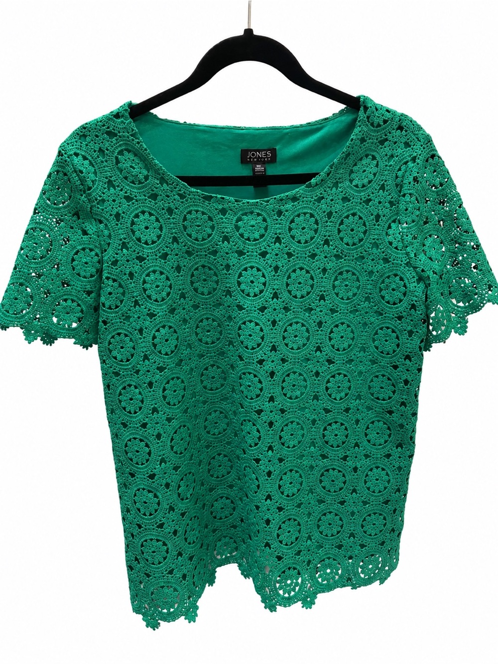Jones New York Emerald Green Crochet Lace Overlay Top
